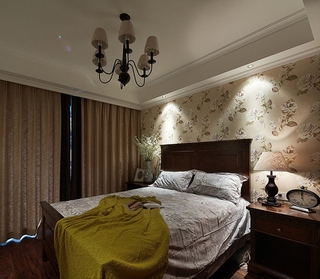 休闲美式卧室 花色背景墙效果图