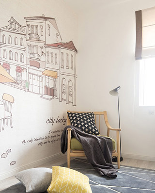 舒适北欧风儿童房 温馨手绘背景墙设计