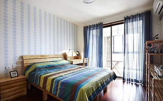 清爽简洁风卧室 蓝色背景墙设计