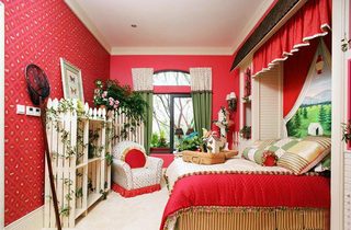 红色系卧室设计实景图