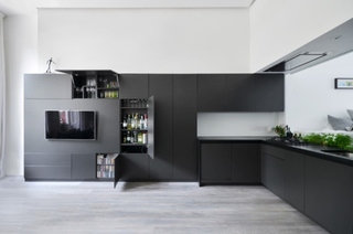 黑色后现代设计 开放式厨房效果图