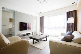 100㎡现代二居室设计图   南北通透户型好亮堂窗帘图片