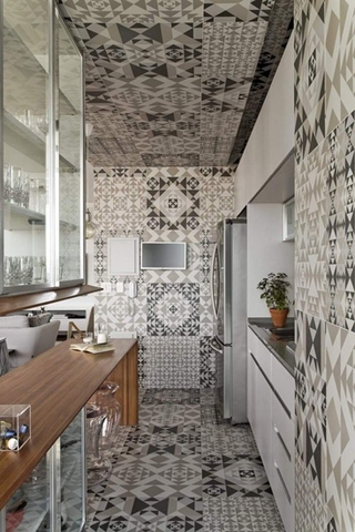 个性波普风混搭 开放式厨房瓷砖设计
