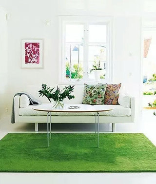 清新客厅绿色地毯图片
