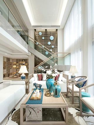 时尚古典新中式混搭 复式客厅设计