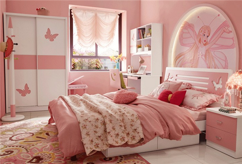 粉色墙布配窗帘效果图图片