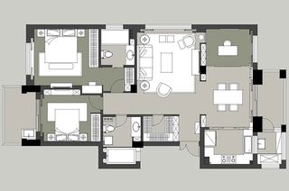 现代中式三居室装修平面设计图