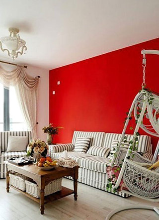 红色客厅沙发背景墙效果图大全