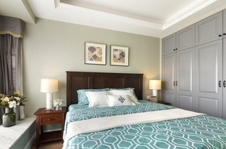 86平美式风格三居卧室木质床头