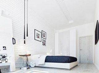 白色卧室裸砖背景墙图片