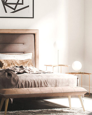 北欧风格单身公寓卧室床尾凳
