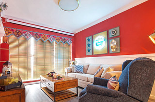 60平美式风格二居客厅窗帘图片