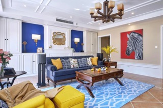 130平美式风格公寓茶几地毯效果图