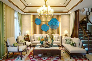 300平东南亚风格别墅客厅效果图