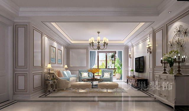 银基王朝227平五室两厅简欧风格装修案例——客厅效果图