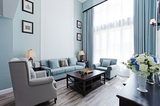 蓝色调欧式风格装修客厅效果图