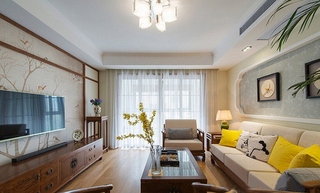 120平中式风格装修客厅窗帘图片