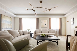 120平美式风格装修客厅布艺沙发图片