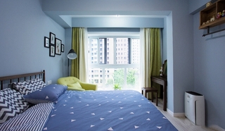 90平蓝调小户型蓝色卧室装修图