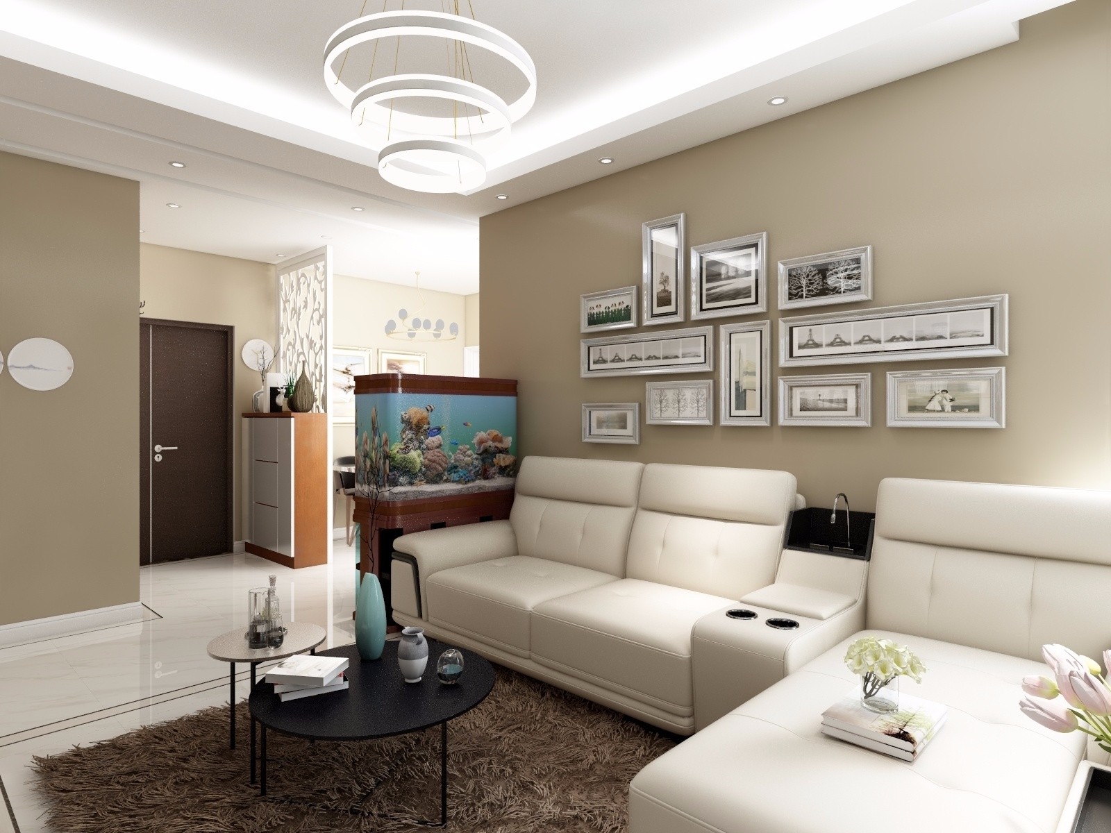 二居室装修,80平米装修,5-10万装修,现代简约风格,沙发,客厅,米色