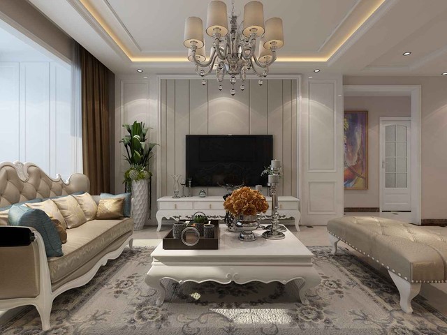 120㎡简欧风格电视背景墙装修效果图