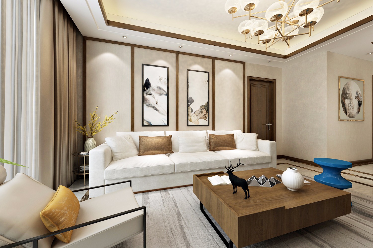 新中式风格沙发背景墙装修设计效果图