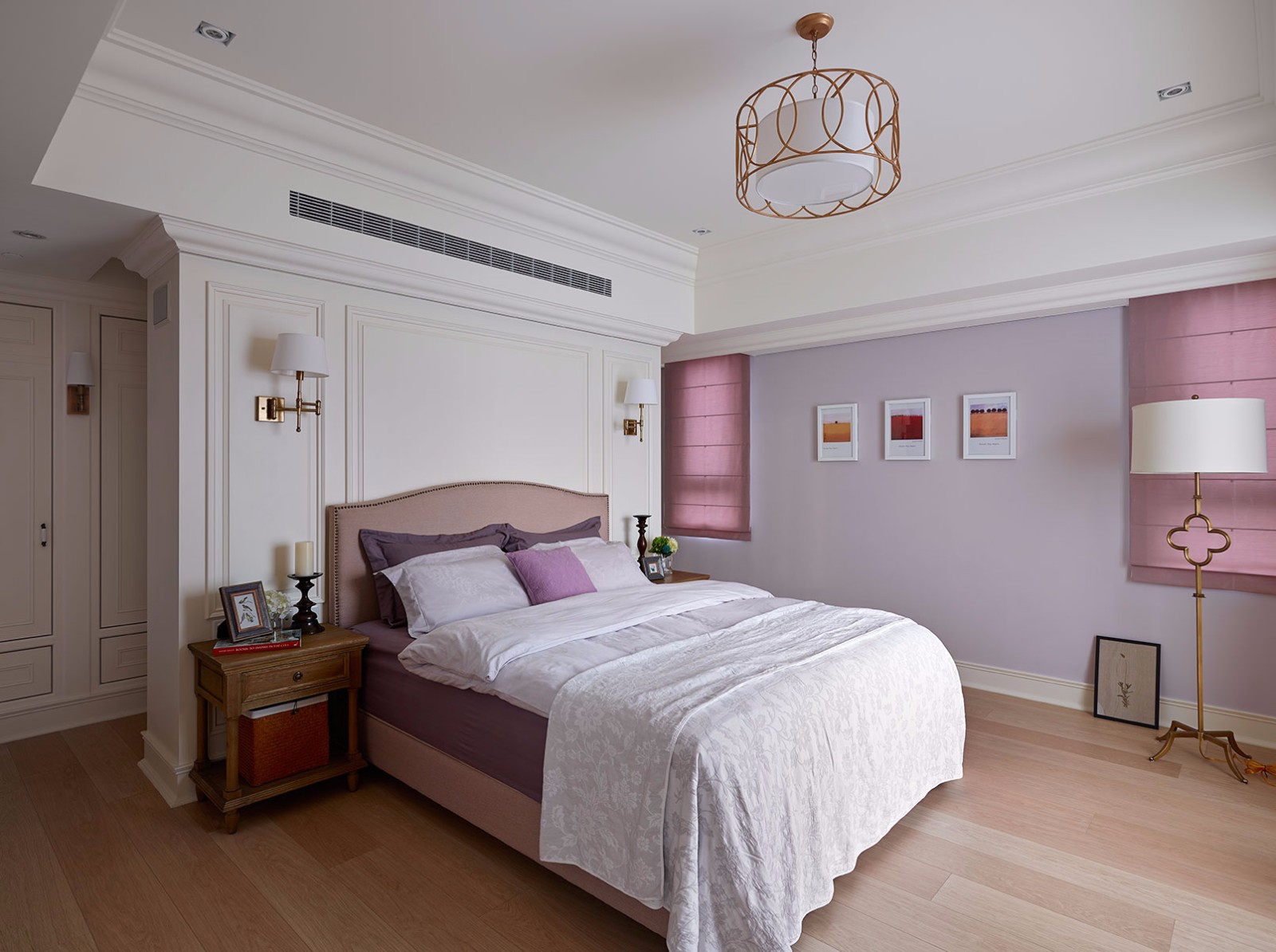 140平米以上装修,三居室装修,15-20万装修,卧室,美式风格,紫色