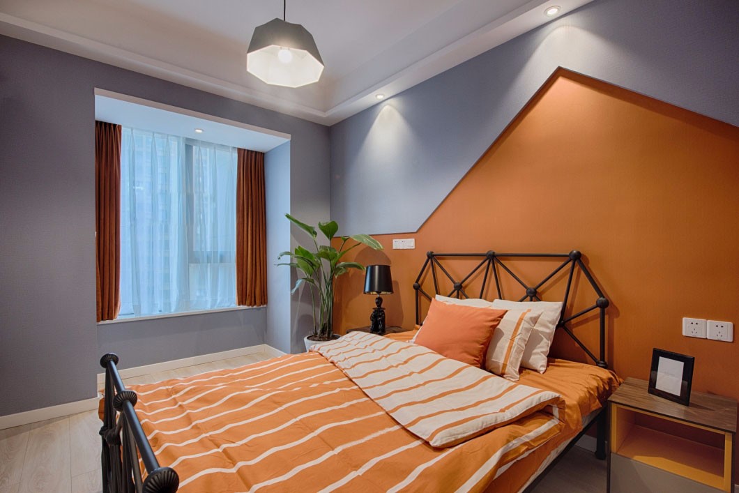 三居室装修,110平米装修,10-15万装修,现代简约风格,床上用品,橙色