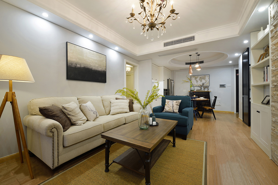 90平米装修,10-15万装修,二居室装修,美式风格,沙发,白色