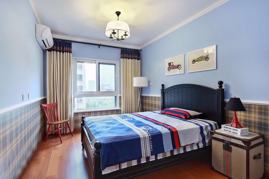 三居室装修,130平米装修,10-15万装修,卧室,混搭风格,蓝色