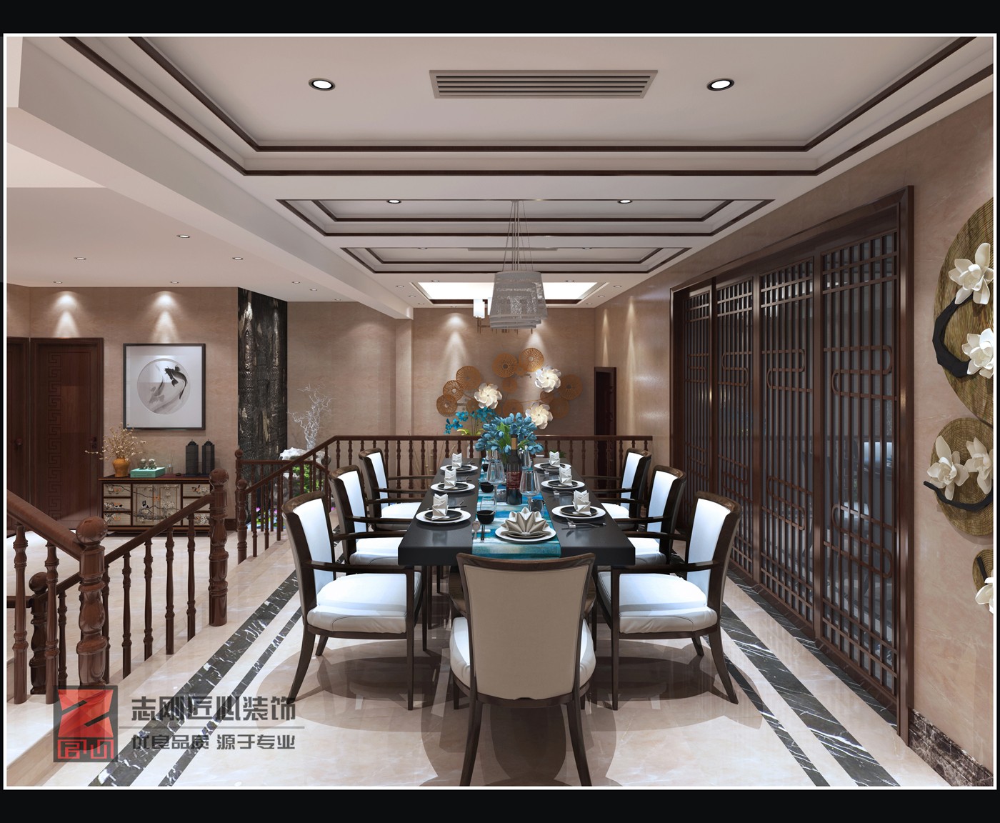 新中式风别墅餐厅装修效果图