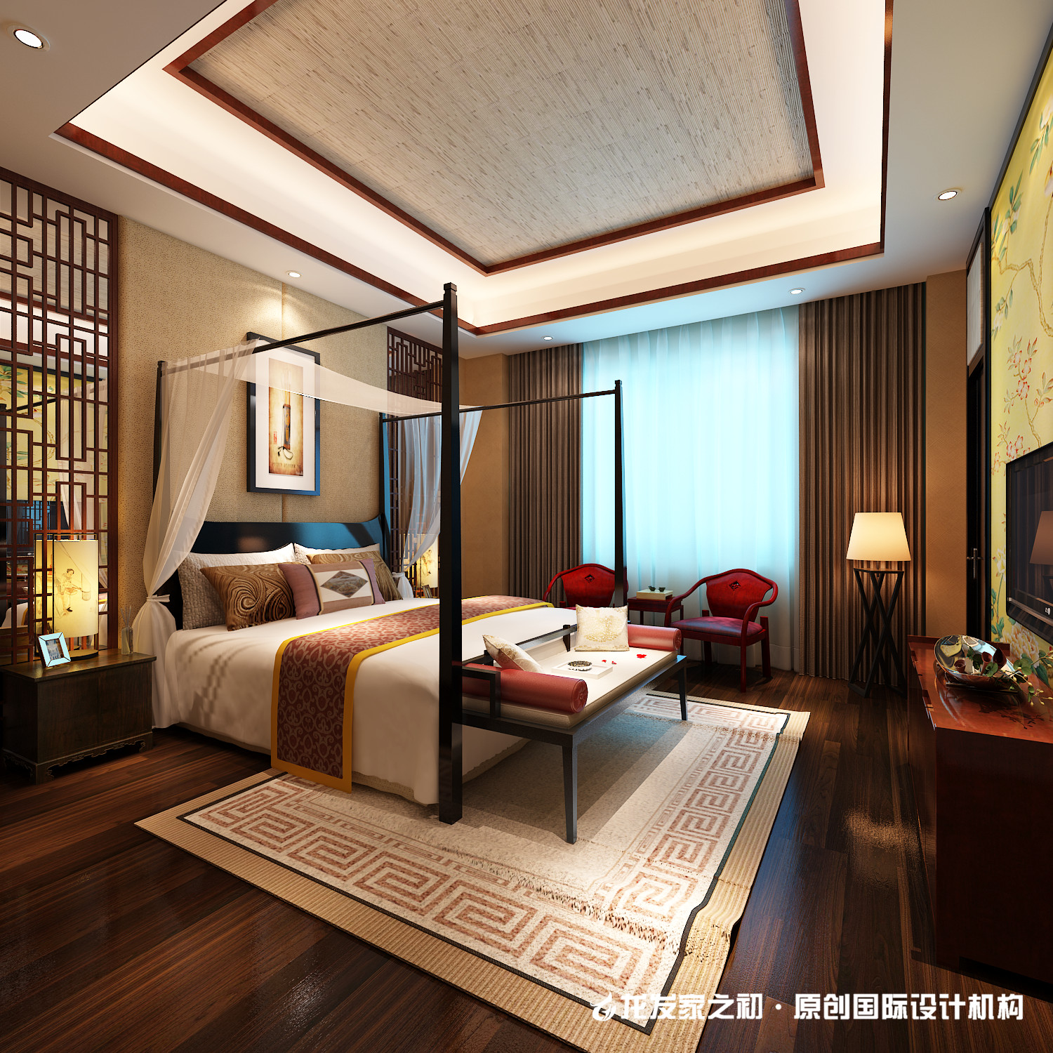 中式别墅卧室装修设计效果图