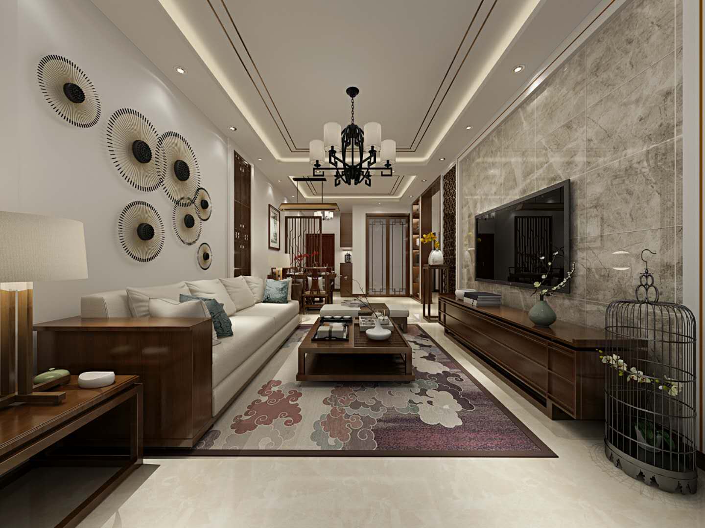 中式风格两居室客厅装修效果图