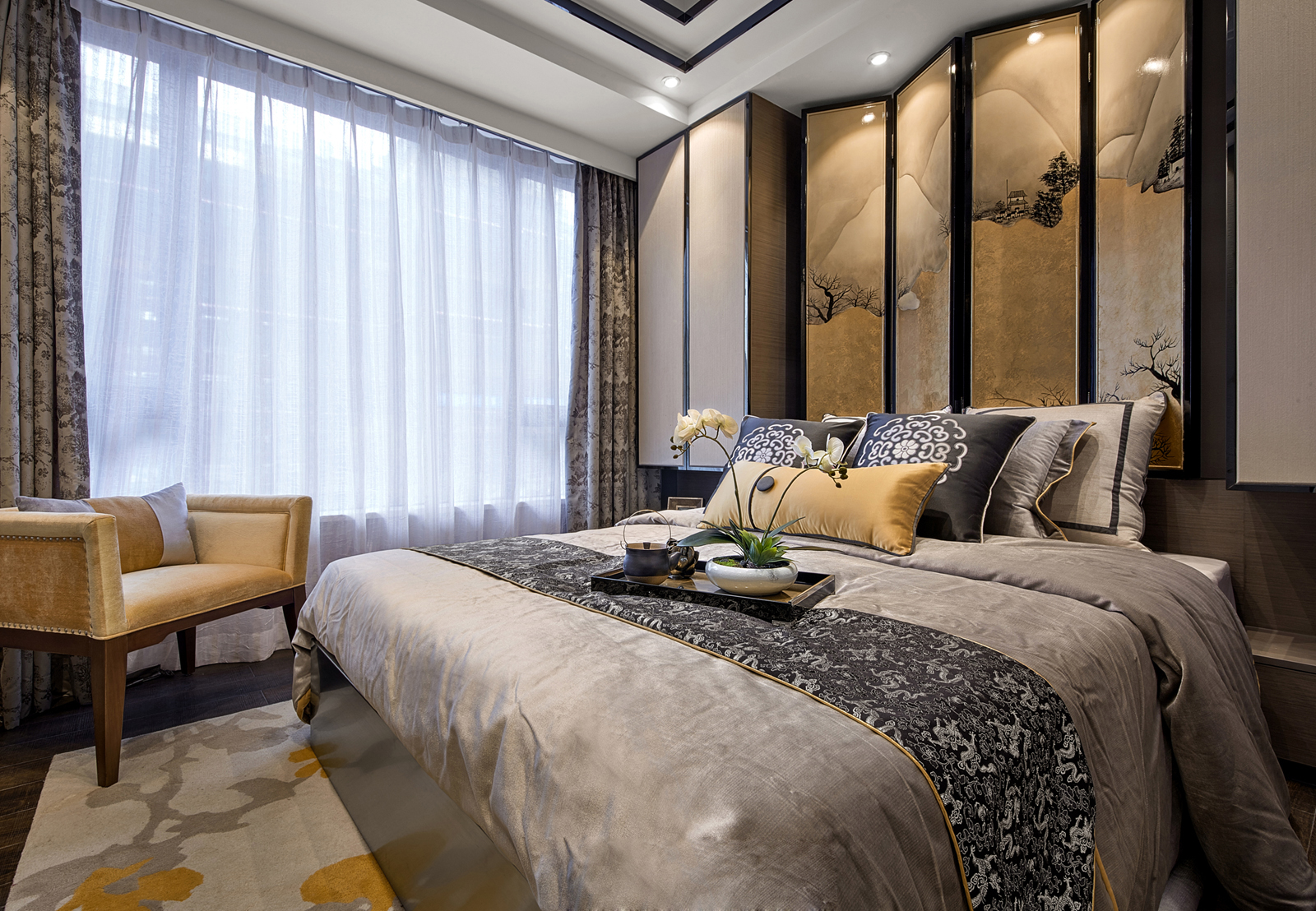 中式豪华大户型卧室装修效果图