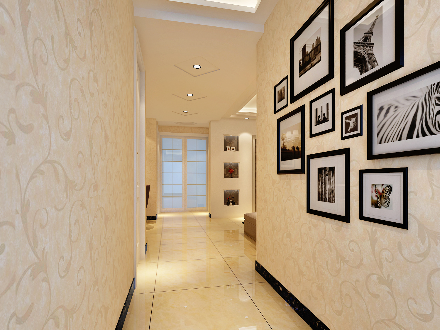 经典欧式别墅过道走廊地板砖效果图_别墅设计图
