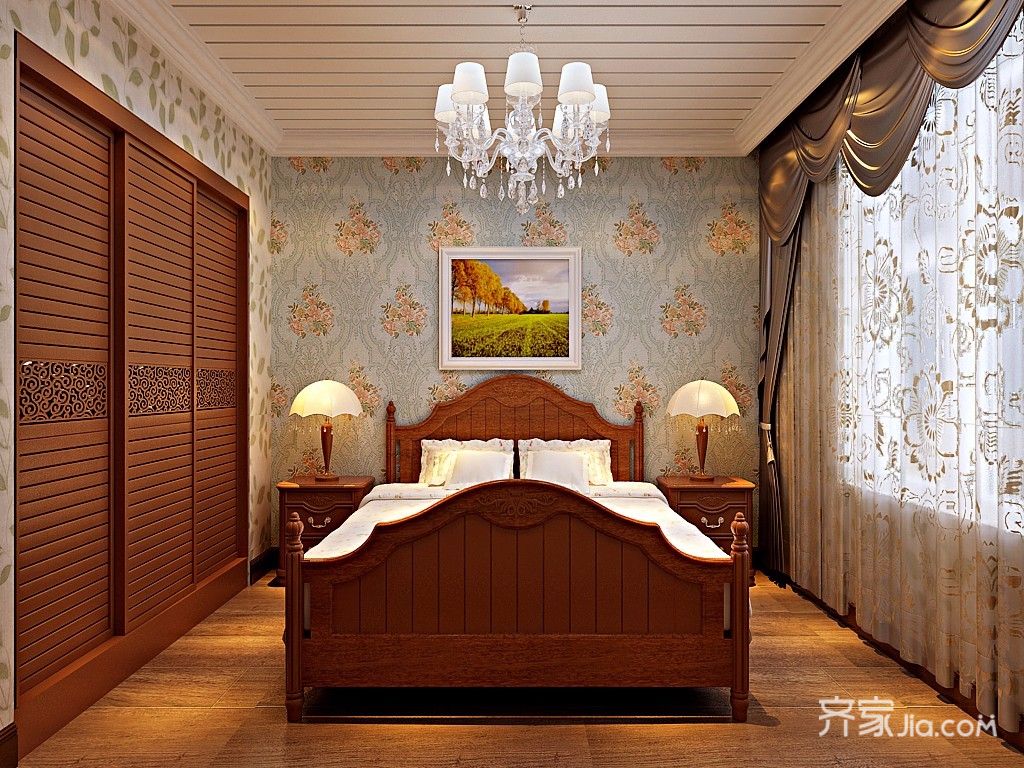 复古美式风格卧室装修效果图