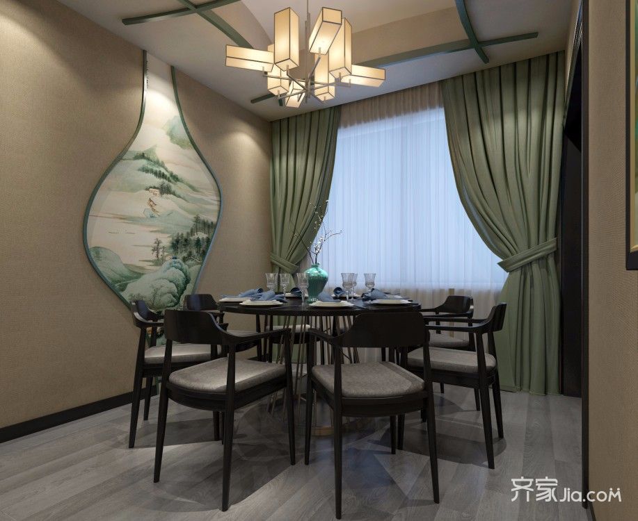 120平三居新中式餐厅装修效果图