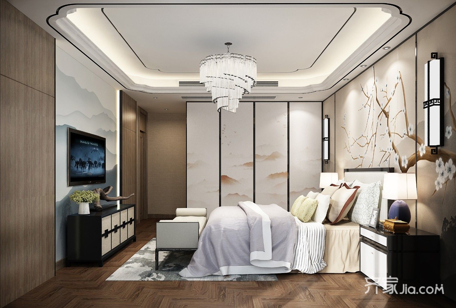 新中式大户型卧室装修设计效果图