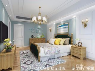 大户型现代美式别墅卧室背景墙装修效果图
