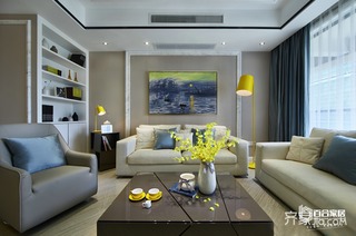 90平二居室现代简约沙发背景墙装修效果图