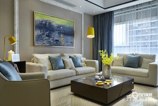 90平二居室现代简约装修沙发布置图