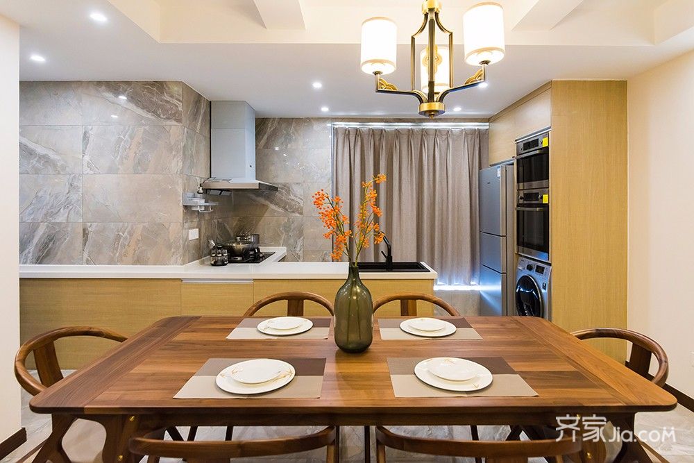 140平现代中式三居装修餐桌设计图