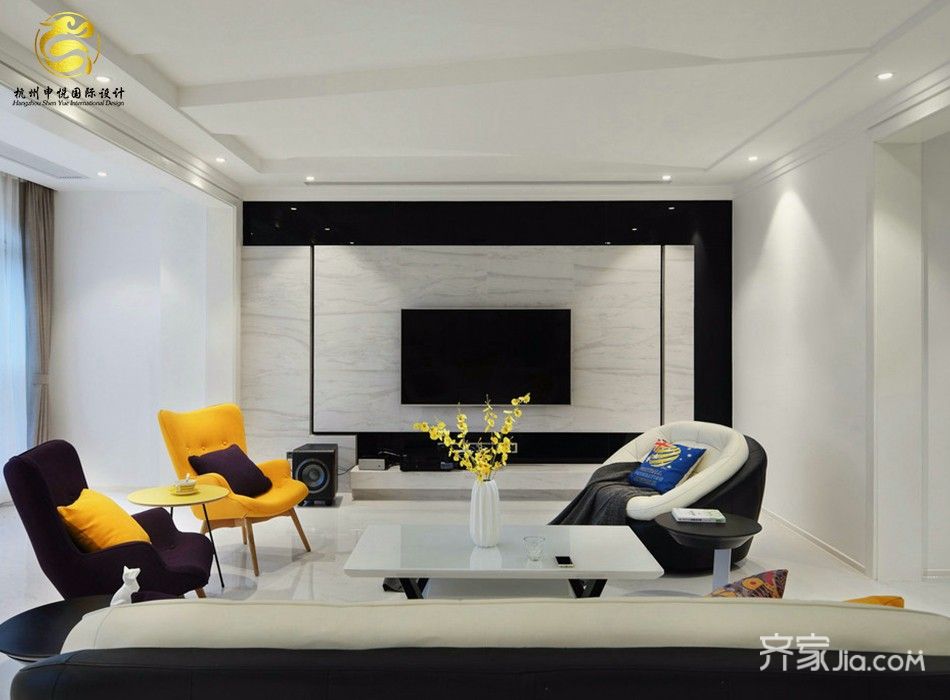 120平米装修,三居室装修,10-15万装修,客厅,现代简约风格,电视背景墙,黑白
