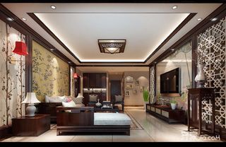 140㎡中式风格三居客厅装修效果图