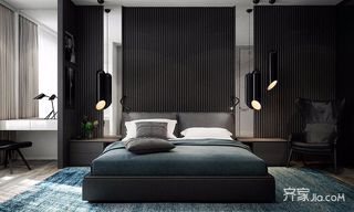 黑白灰现代简约两居床头背景墙装修效果图