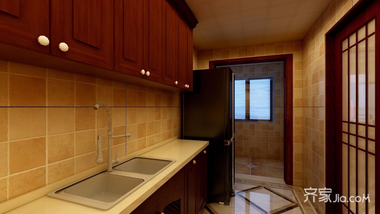 135平中式风格三居厨房装修效果图