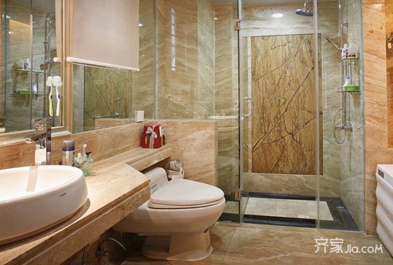 20万以上装修,三居室装修,140平米以上装修,卫生间,欧式风格,暖色调