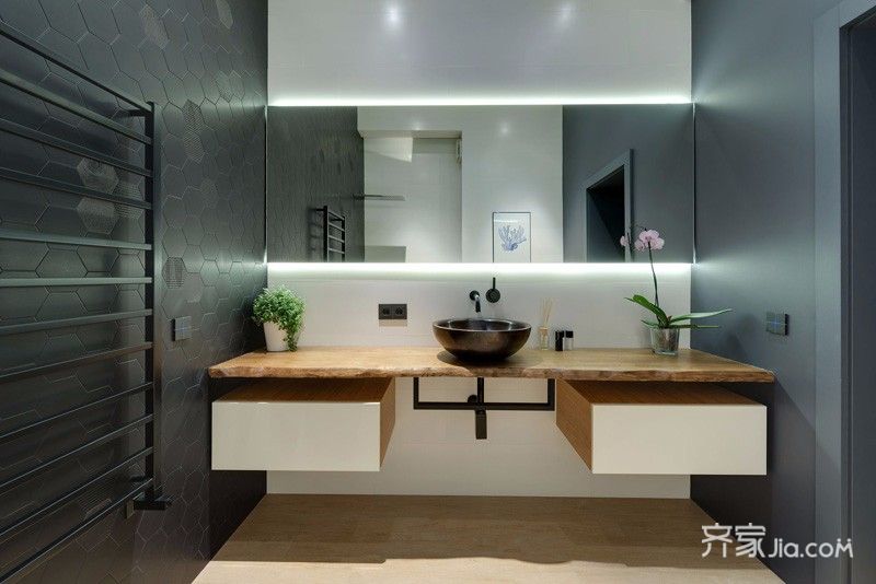 小户型装修,40平米装修,公寓装修,卫生间,loft风格,洗手台,黑白