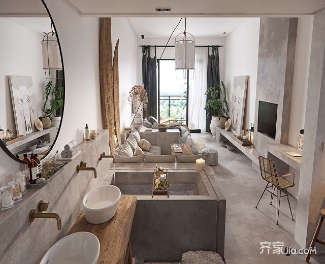 一居室装修,公寓装修,40平米装修,3万-5万装修,小户型装修,混搭风格,卫生间,洗手台,灰色