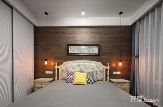 美式工业风三居室床头背景墙装修效果图